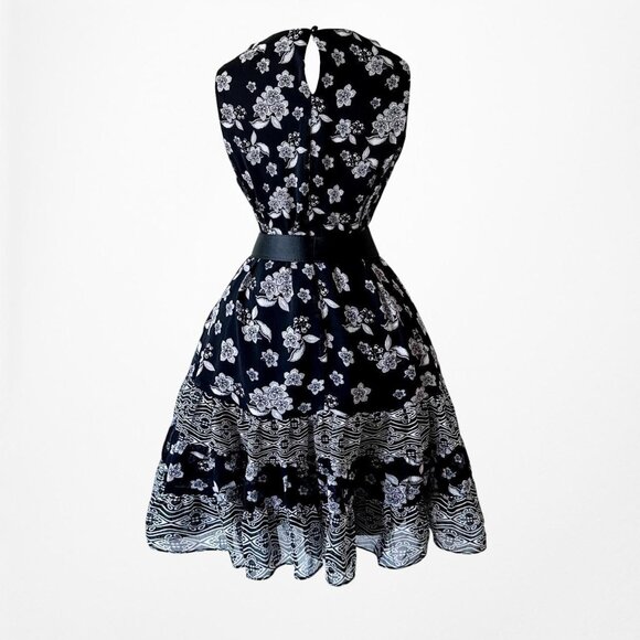 Vintage Y2K Blue Floral Pleated Flared Knee Length Cocktail Tunic Dress Size S/M - Picture 4 of 7